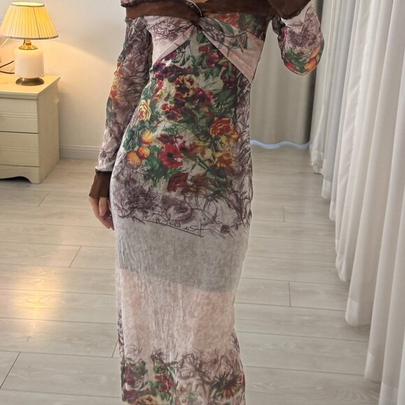 jean paul gaultier 90s runway Devon Aoki mesh long sleeve floral dress - Picture 9 of 13